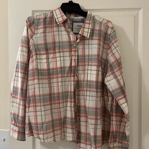 Sonoma Women's Plaid Button Down Shirt - Pink, Gray, White